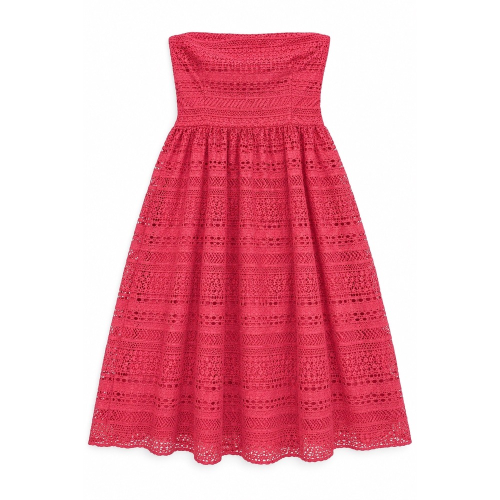 J.Crew Pink Eyelet Lace Strapless Midi Dress Size 4 NWT Coquette Girly Feminine
